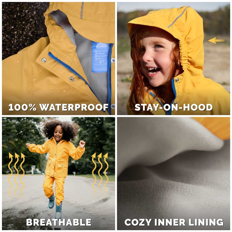 Kids Fleece Lined Rain Jackets | Yellow