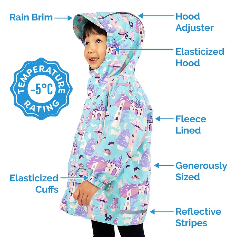 Kids Fleece Lined Rain Jackets Winter Tulip Waterproof Jan & Jul