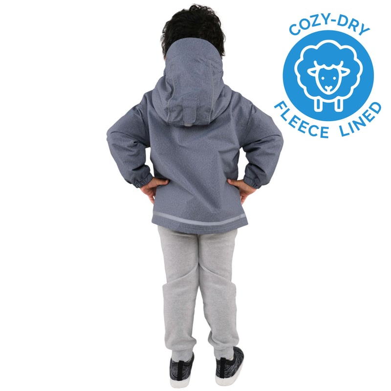 Kids Fleece Lined Rain Jackets | Heather Grey