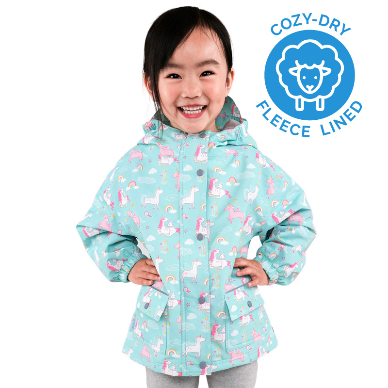 Kids Fleece Lined Rain Jackets Unicorn Waterproof Jan Jul