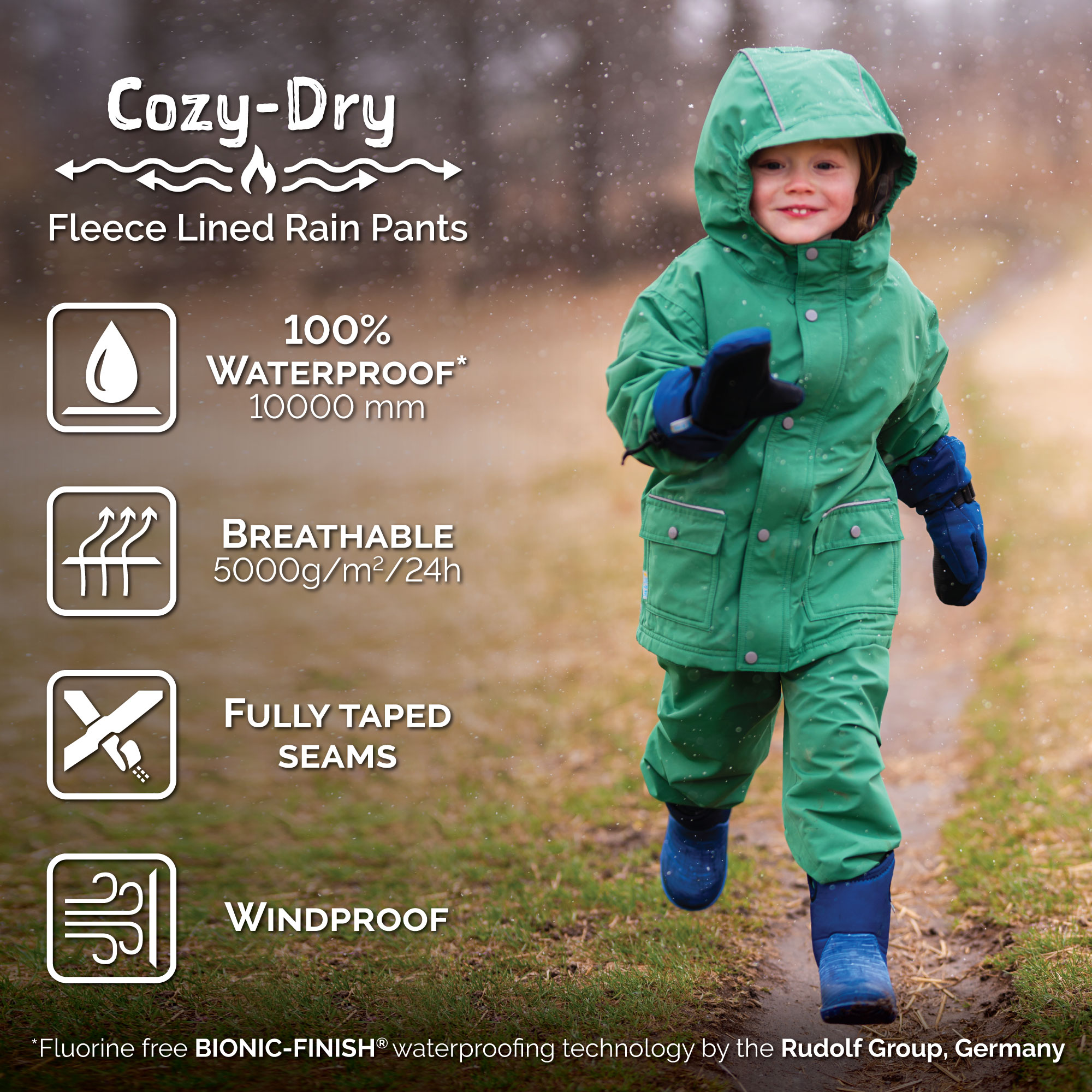 Kids Fleece Lined Rain Pants | Heather Grey