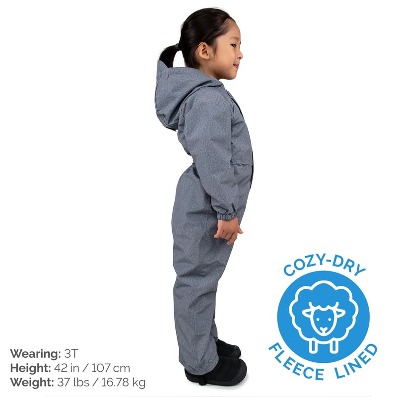 Kids Fleece Lined Rain Suits | Heather Grey Waterproof | Jan