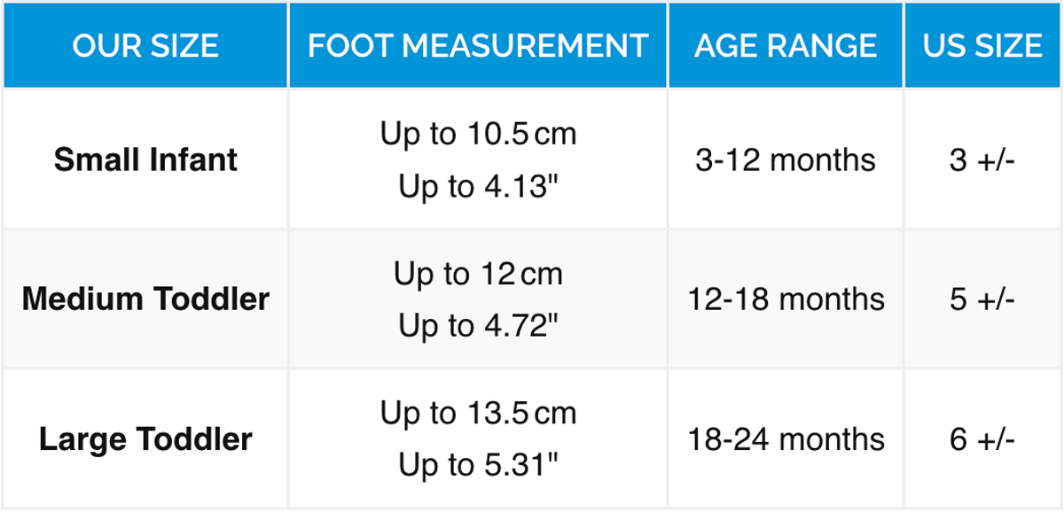 Baby Booties Size Chart