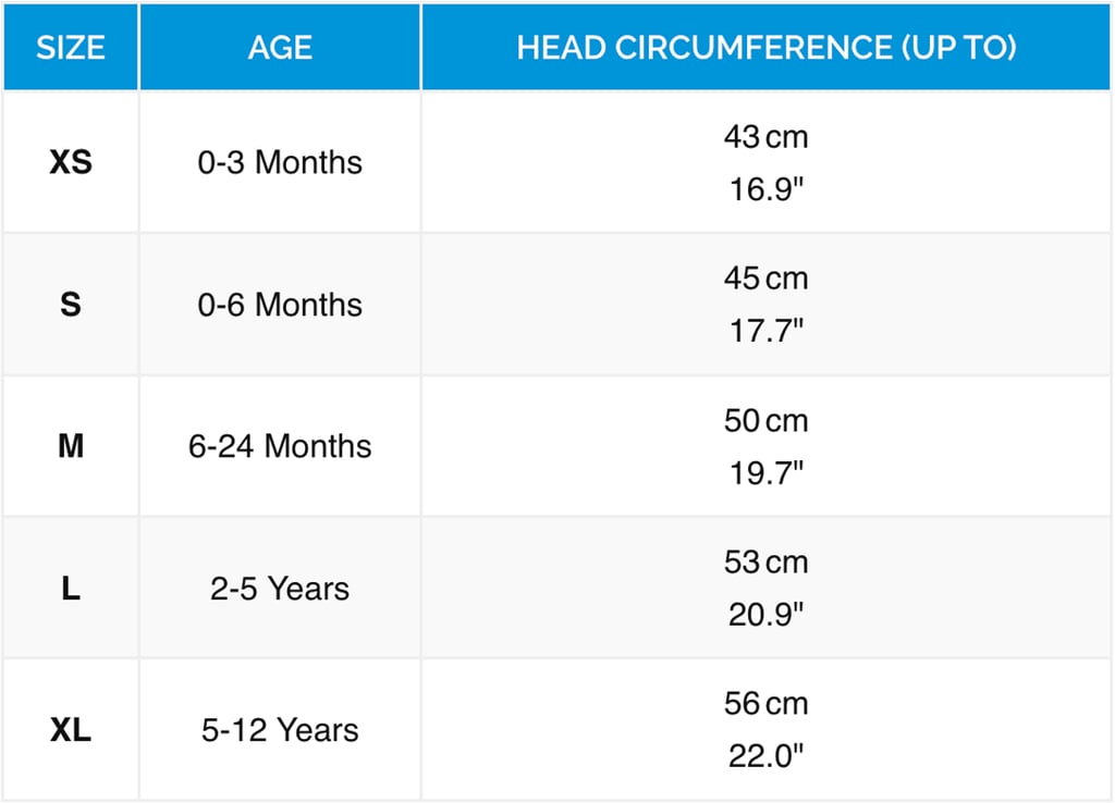 Kid's Sun Hat Size Chart