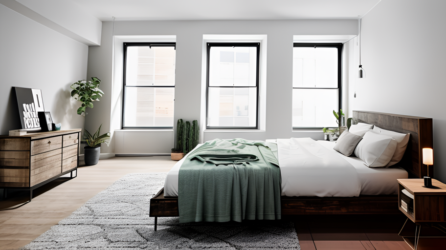 Before bedroom bohemian AI staging