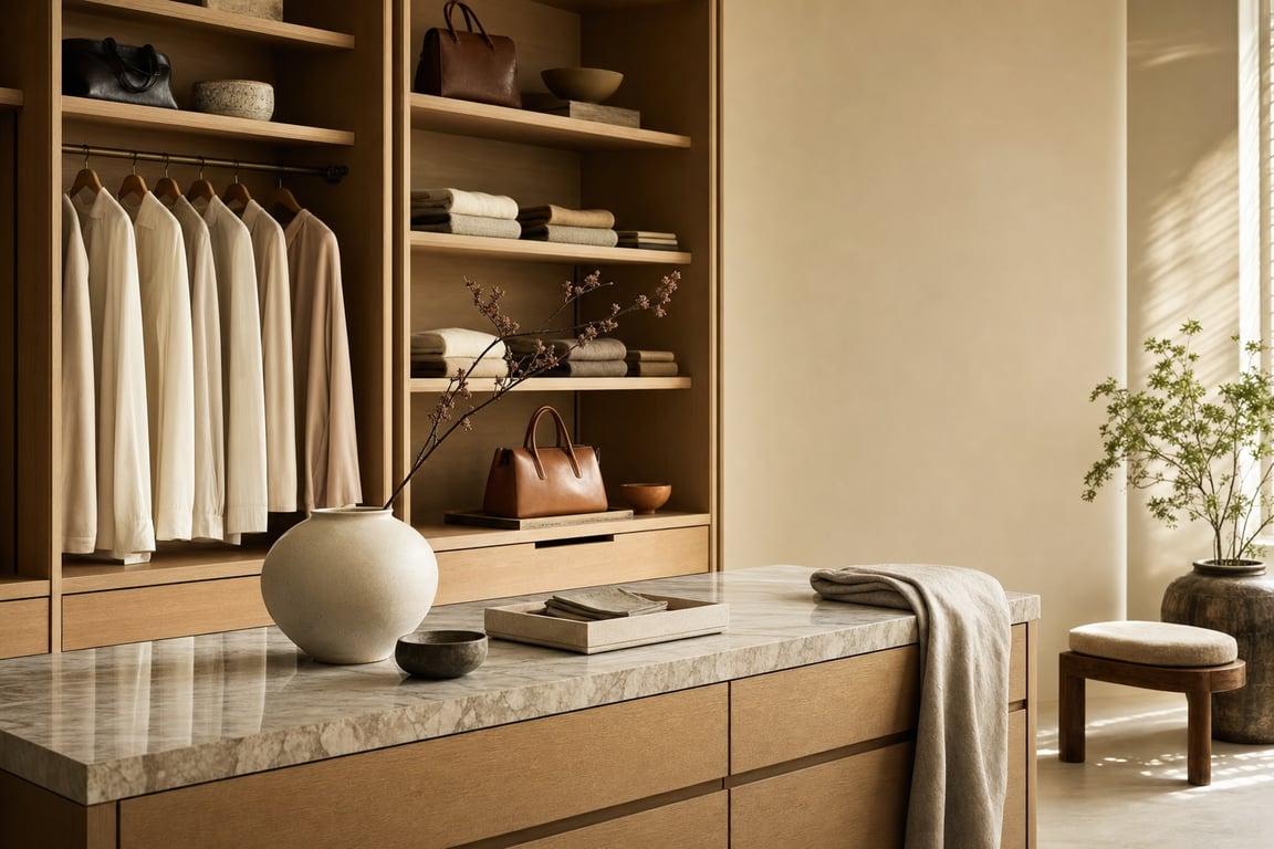 Japandi AI walk in closet design example
