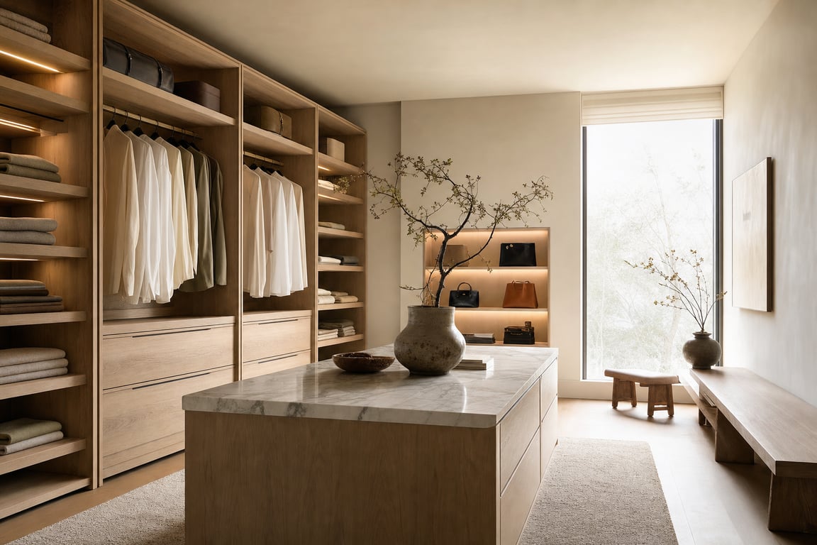 Japandi AI walk in closet design example