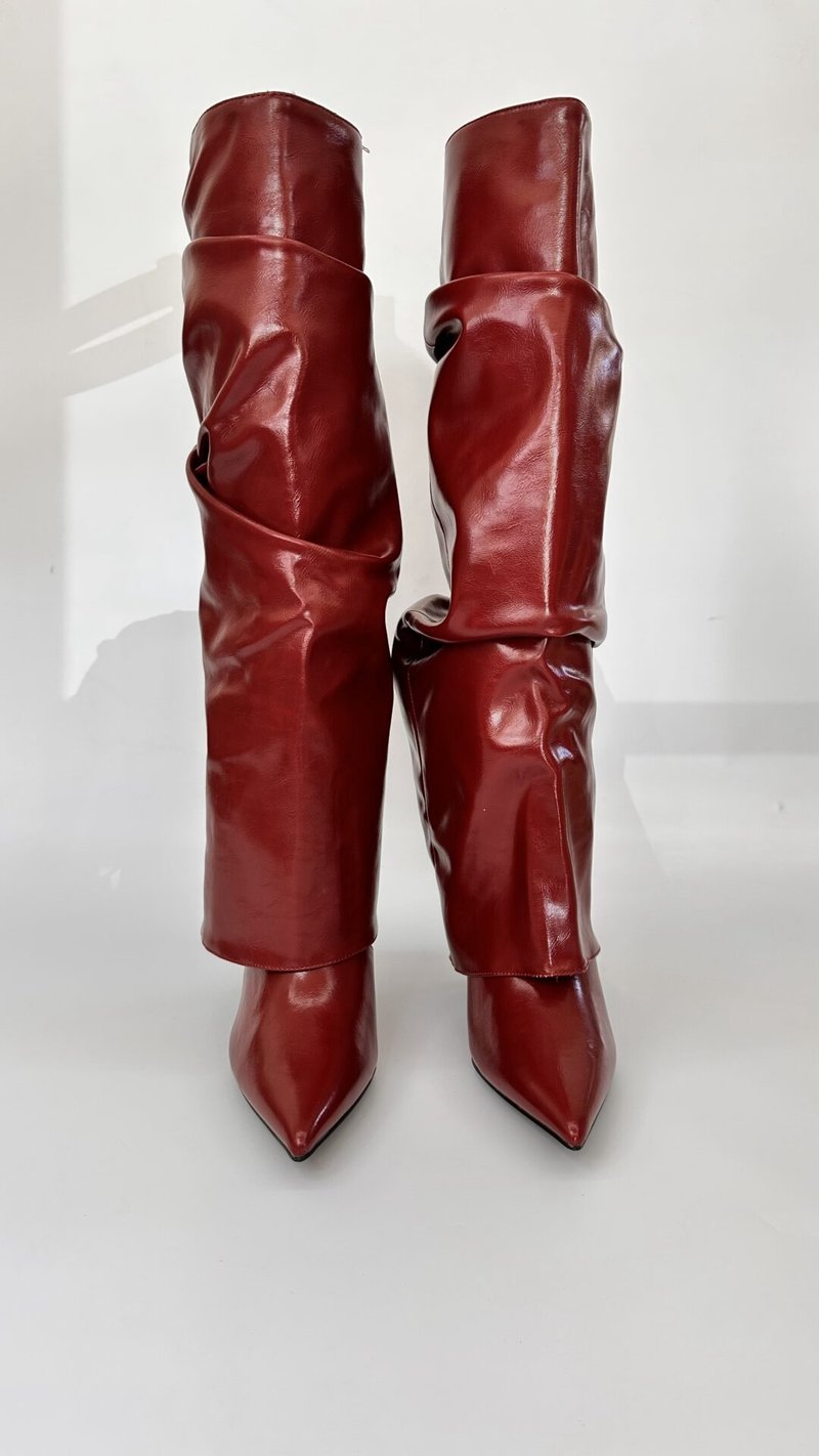 Stivali Donna Alti In Ecopelle Beige Nude Al Ginocchio A Punta - Foto 2