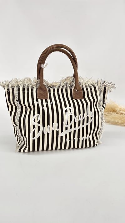 BORSA SUN BEACH A RIGHE MARRONE