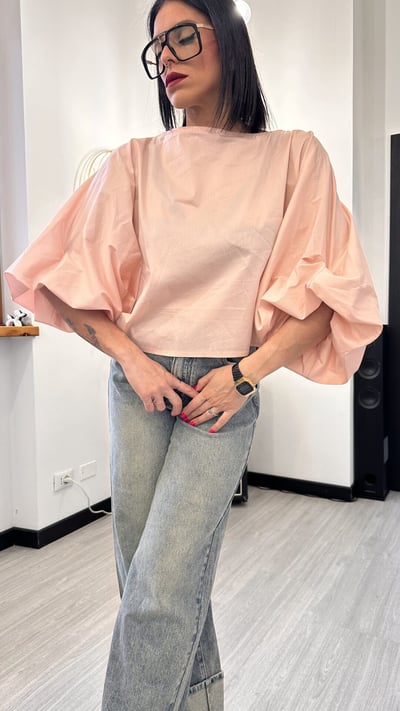 CAMICIA OVER CORTA MANICA PALLONCINO ROSA ANTICO