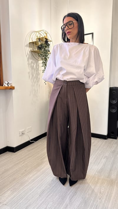 PANTALONE BALLOON GESSATO MARRONE