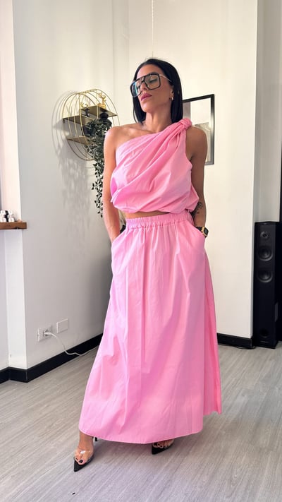 COORDINATO CON GONNA E TOP AMPIO ROSA
