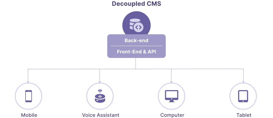 Diagram of a Decoupled CMS architecture explained in the paragraphs above