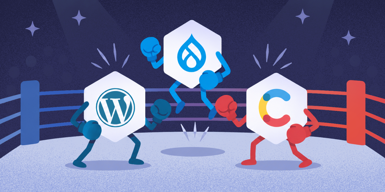WordPress vs Drupal vs Contentful illustration alluding the content of the article