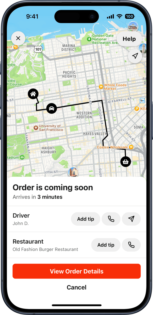 iOS preview for Food Delivery Order Map