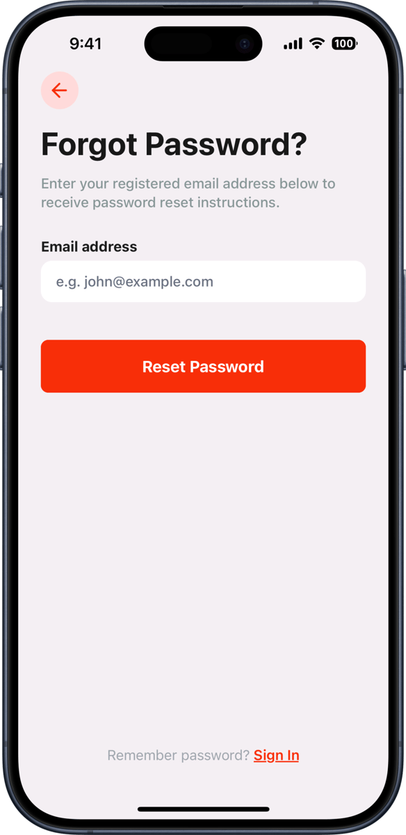 iOS preview for Modern Forgot Password Form
