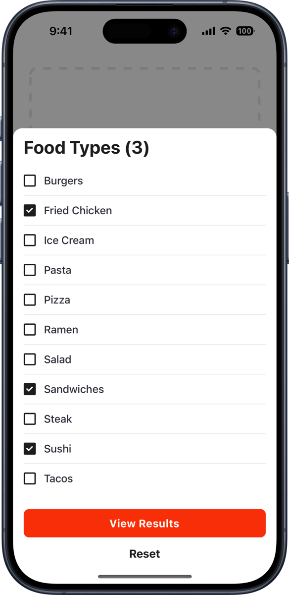 iOS preview for Modal Bottom Sheet with Checkboxes