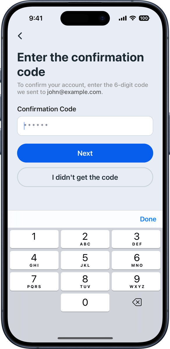 iOS preview for Simple Confirmation Code Form