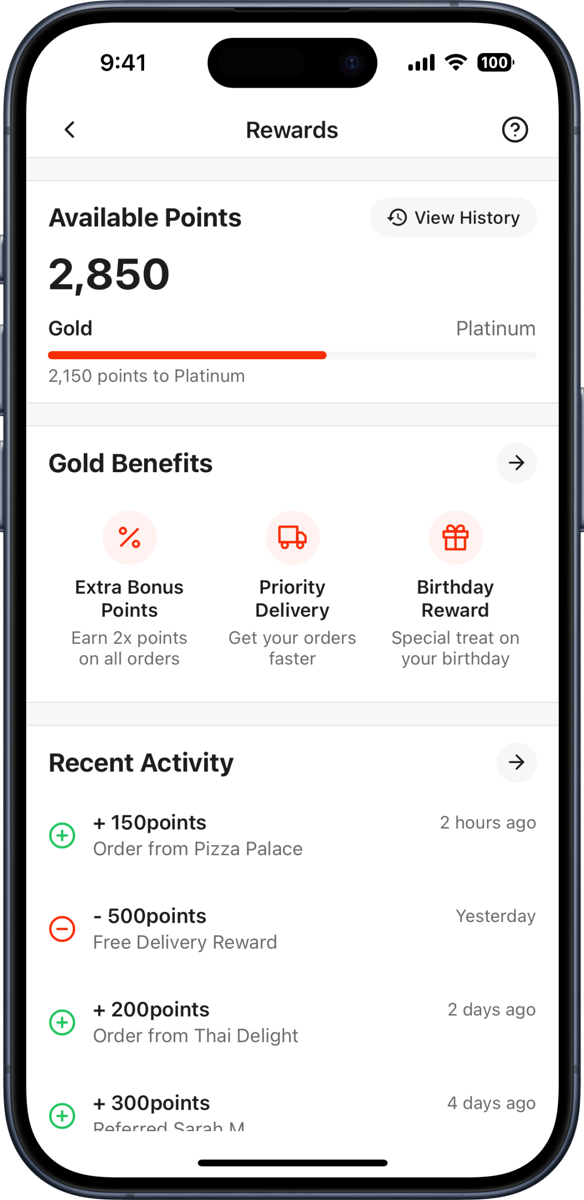 iOS preview for Food Delivery Rewards Screen