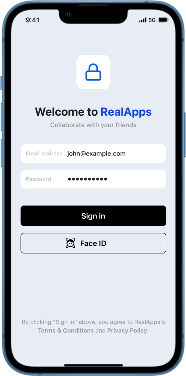iOS preview for Sign In Form with Face ID