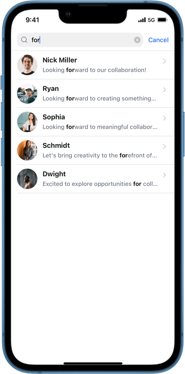 iOS preview for Search Screen with Highlighted Messages