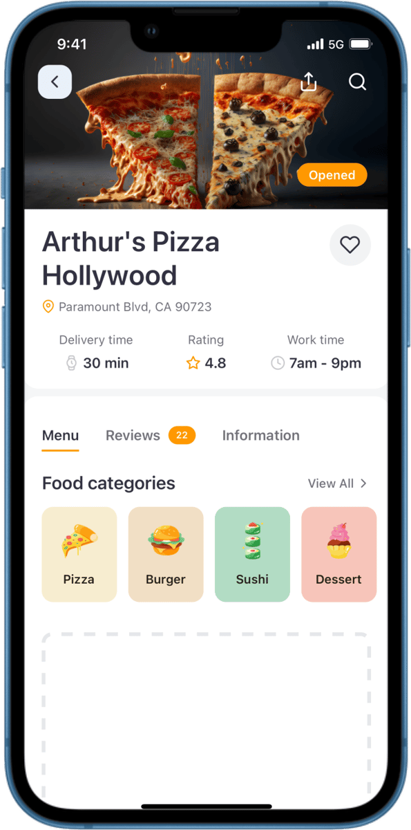 iOS preview for Restaurant Product Screen