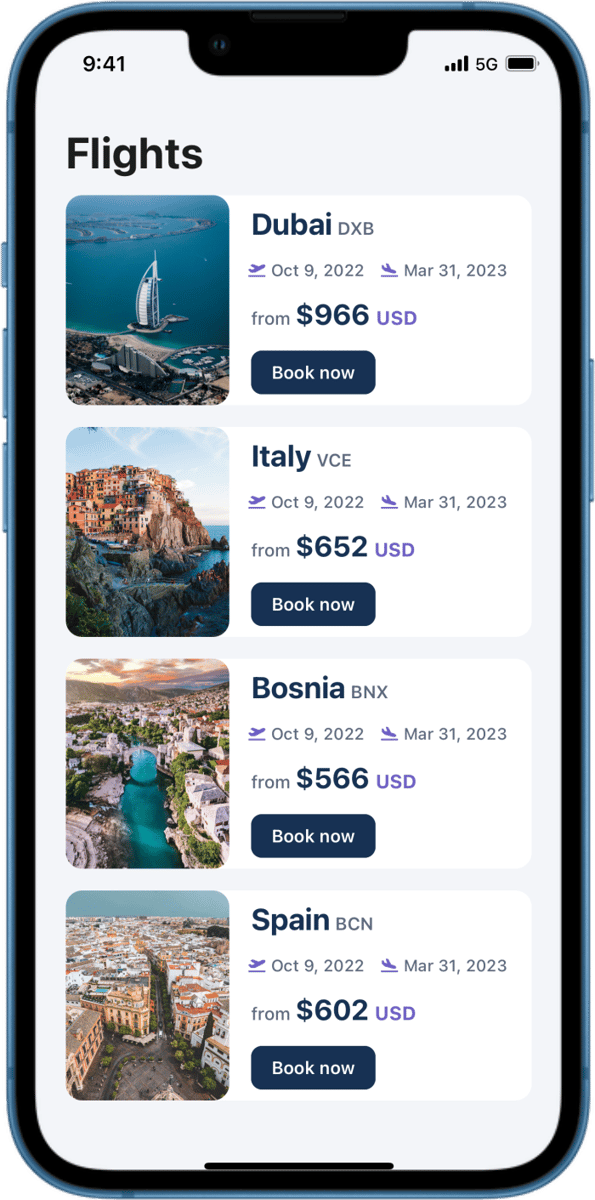 iOS preview for Card List with Horizontal Content and Action Button