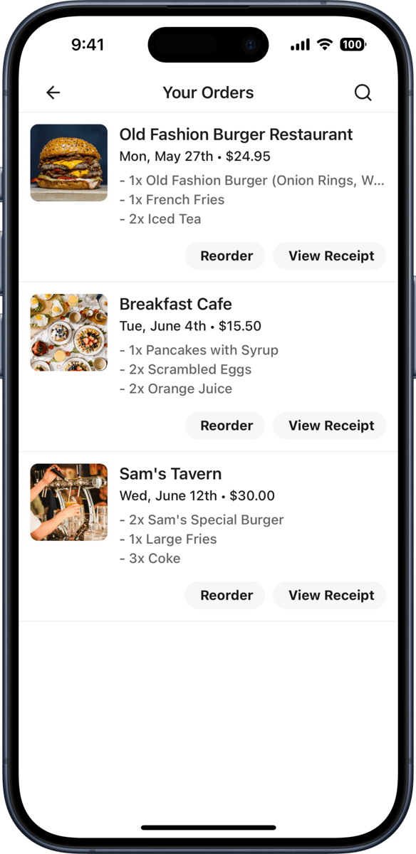 iOS preview for Food Delivery Orders List Screen