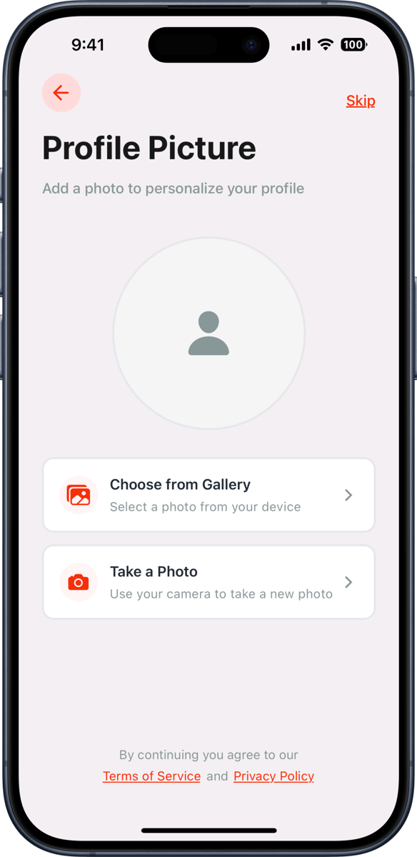 iOS preview for Upload Profile Picture Form