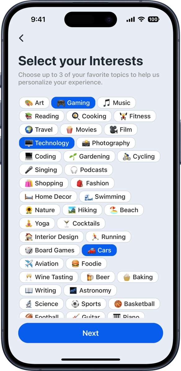 iOS preview for Multi-Select Checkboxes with Interests