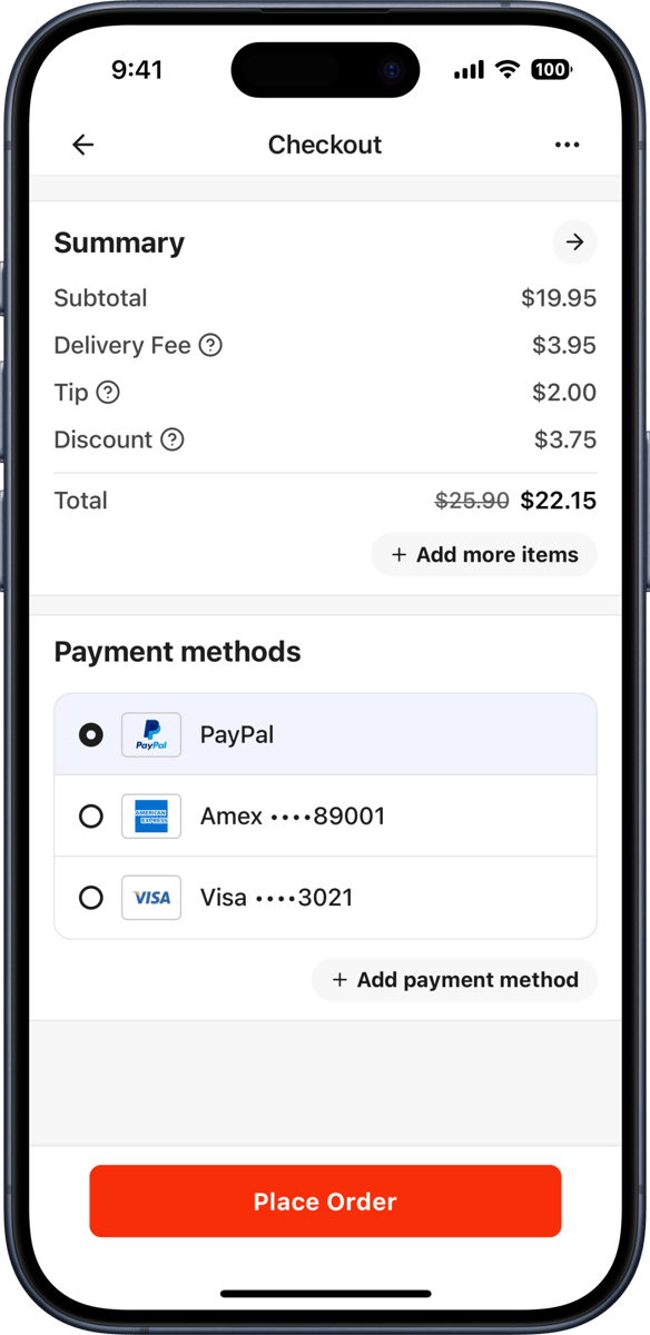 iOS preview for Food Delivery Checkout Screen