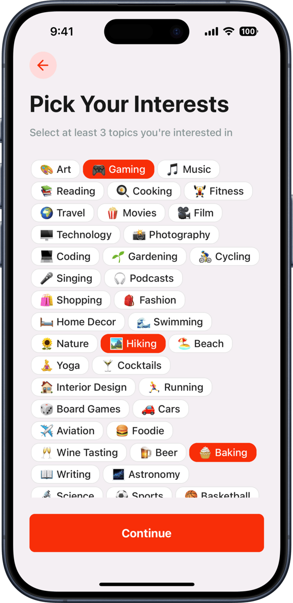 iOS preview for Modern Multi-Select Checkboxes with Interests