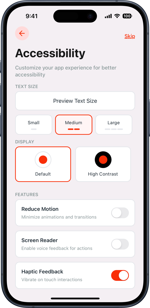 iOS preview for Multi-Section Radio Group with Accessbility Options
