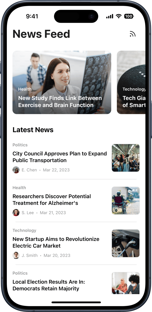 iOS preview for News Feed List with Stories Cards