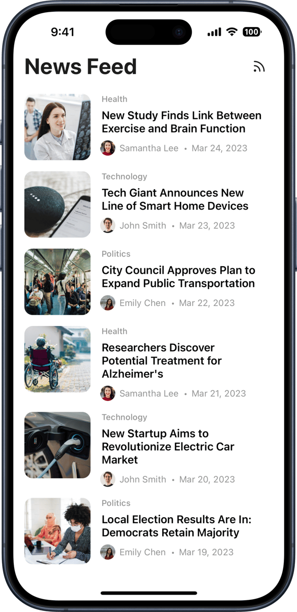 iOS preview for Simple News Feed