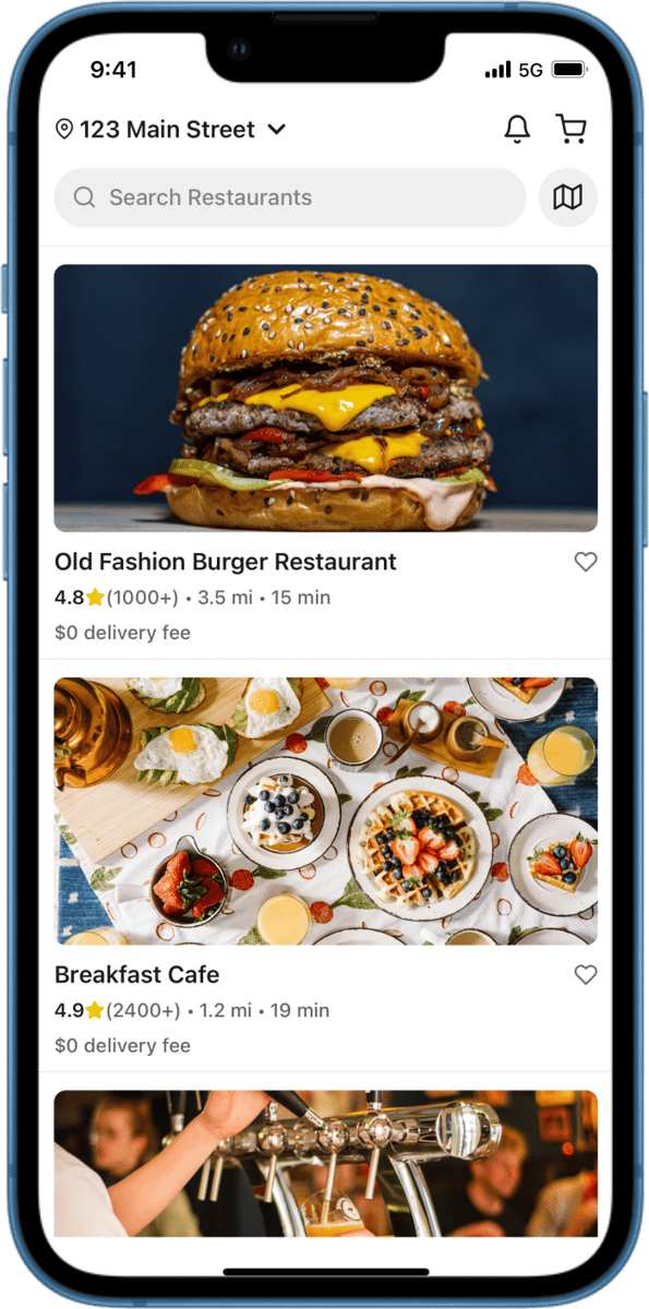 iOS preview for Food Delivery Home Screen