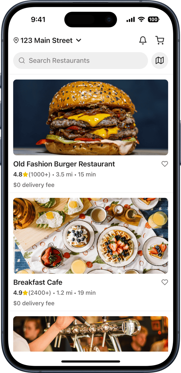 iOS preview for Food Delivery Home Screen