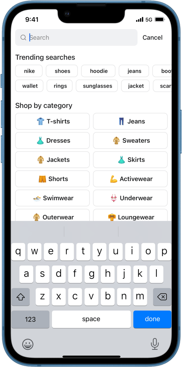 iOS preview for Clothing Store Search Screen