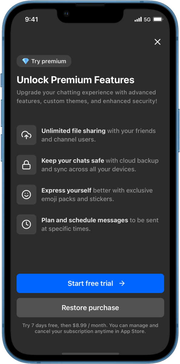 iOS preview for Dark Mode Paywall Screen with Features