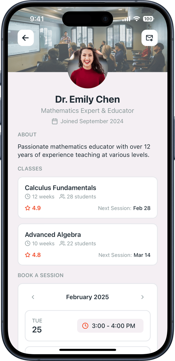 iOS preview for Teacher Profile Screen