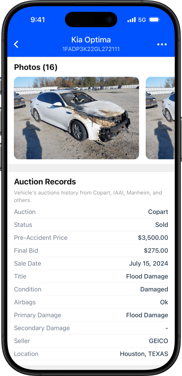 Burned car interior representing fire damage