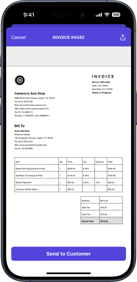 invoices page