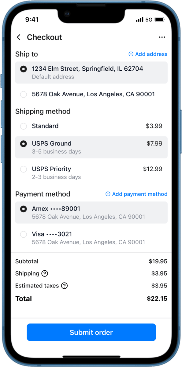 iOS preview for Clothing Store Checkout Screen