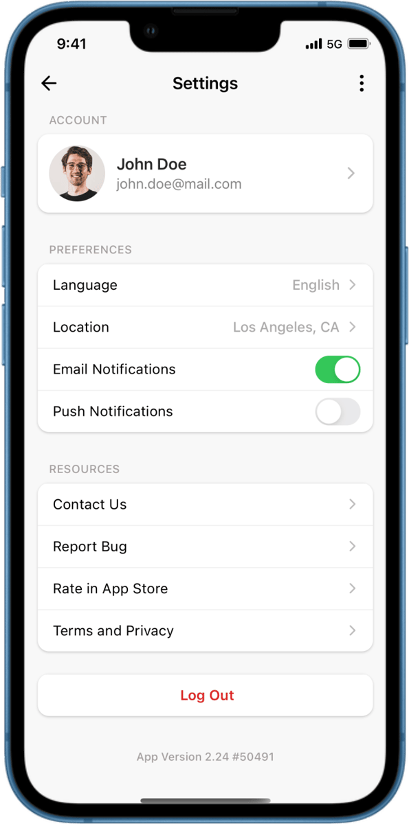 iOS preview for Simple Settings Form