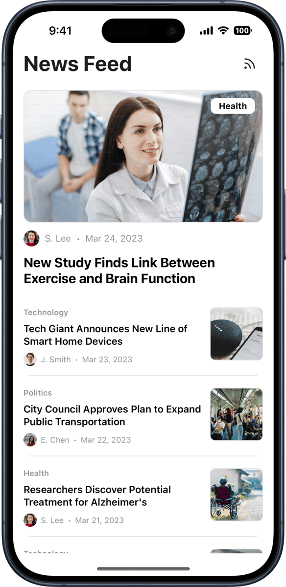 iOS preview for News Feed List with Featured Card on Top