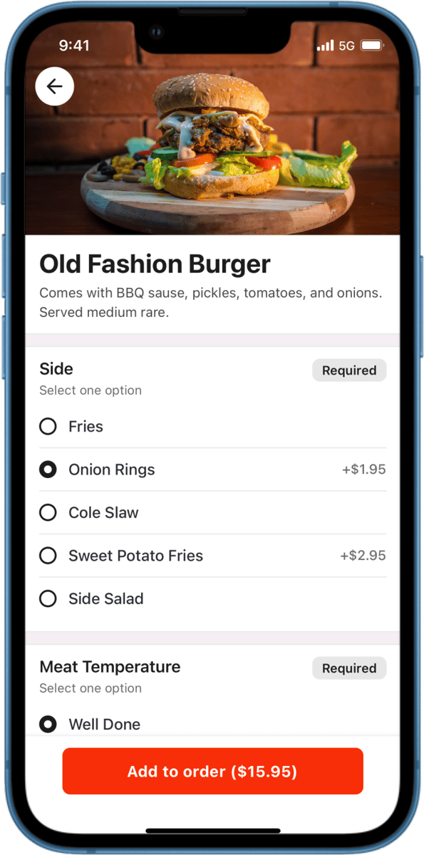 iOS preview for Food Delivery Detailed Screen