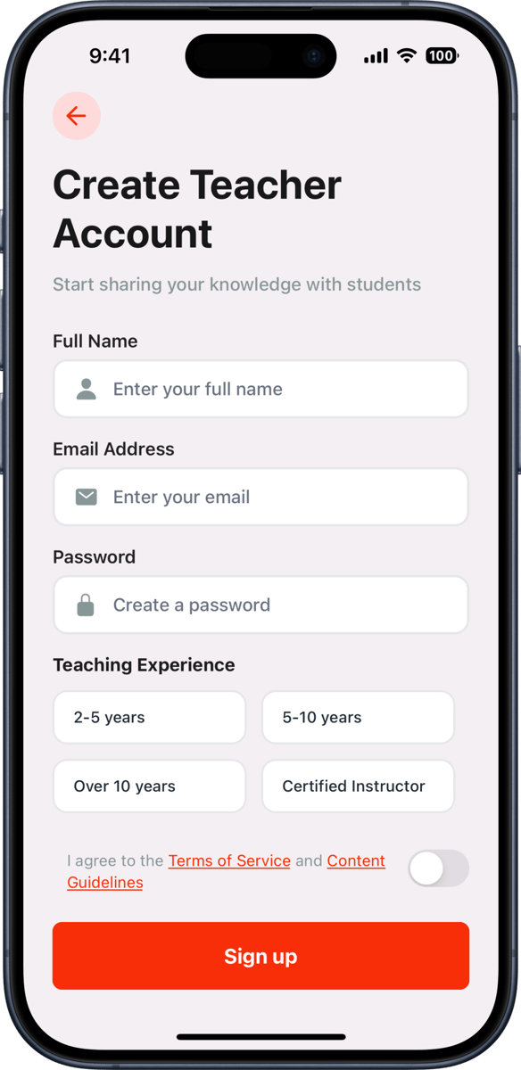iOS preview for Create new Profile Form