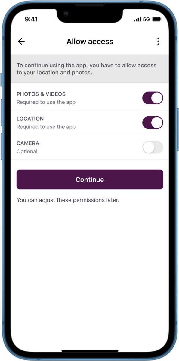 iOS preview for Inline Permissions Screen