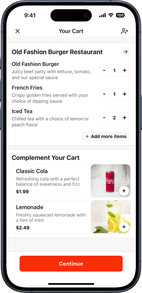 iOS preview for Food Delivery Cart Screen