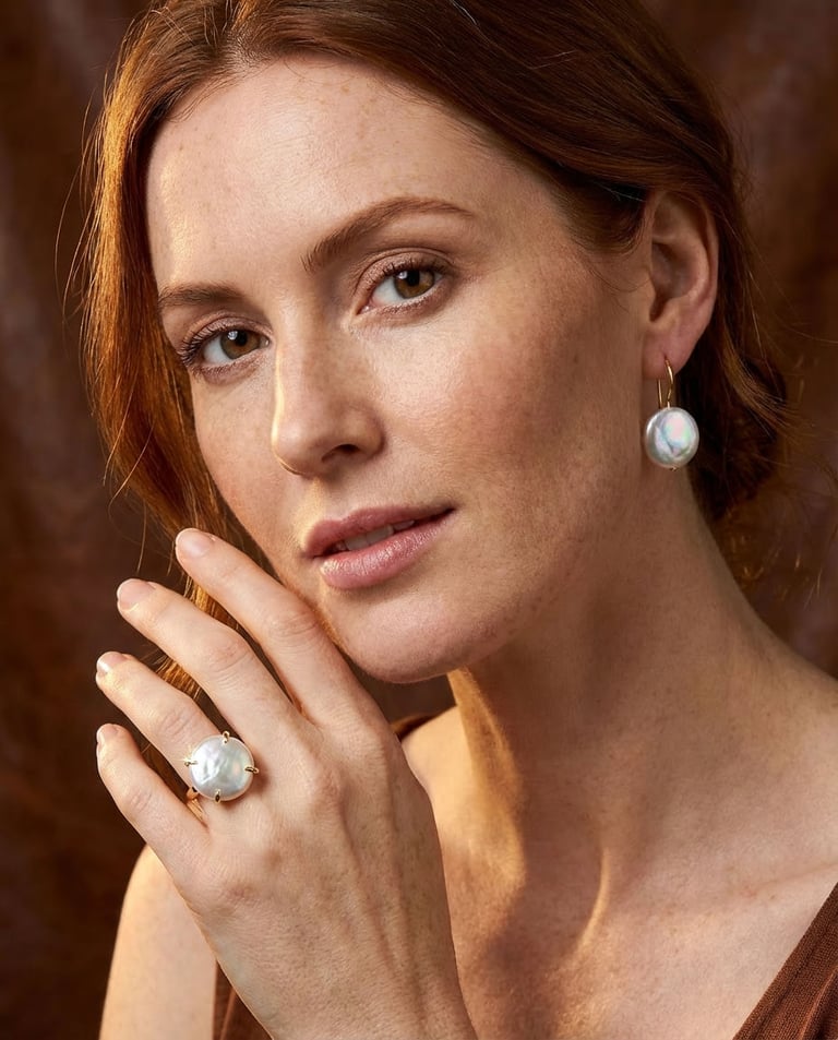 Cashew Coin Pearl Earrings and Ring Set